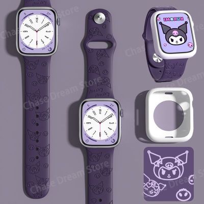 ❍☃♗ Sanrio Kuromi Engraved Silicone Strap For Apple Watch Band 49mm 44mm 40mm 45mm 41mm 42mm Bracelet iWatch series se 4 7 8 ultra