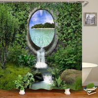 3D Arch Garden Landscape Shower Curtain Forest Waterfall Nature Scenery Waterproof Polyester Fabric Bath Curtain Home Decor