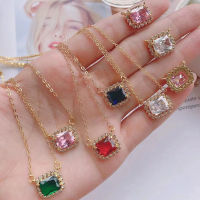 5Pcs Trendy rectangle shape pendant with multi Crystal Zircon pendant necklace girls fashion charm gold plated necklaces