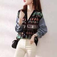 [COD] European station autumn new denim jacket loose sweater vest splicing fake two cardigan ladies