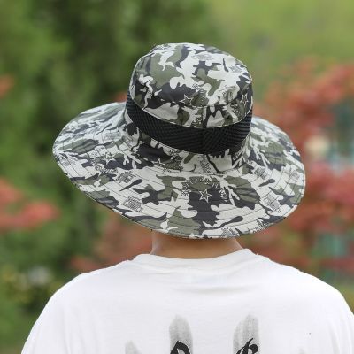 ：“{—— Men Camouflage Boonie Hats Outdoor Casual Bucket Hat Hunting Hiking Fishing Climbing Sun Protector Cap