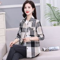 Plus Size Womens XL-5XL New Fashion Cotton Plaid Blouses Thin Long Sleeve Loose Reducing Age Tops