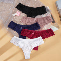 Women y Lace Lingerie Temptation Low-waist Panties Embroidery Thong Transparent Hollow out Underwear 12Pcs