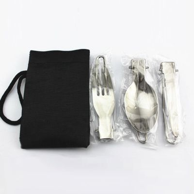 3PCS Stainless Steel Dinnerware Set Folding Knife Fork Spoon Set with Storage Bag Foldable Cutlery Set for Travel Camping Hiking Flatware Sets