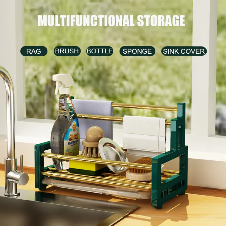 Kitchen Sponge Soap Holder Kitchen Sink Rack ABS Plastic Organizer Basket Dish Cloth Finishing Rack Drain Rack Black