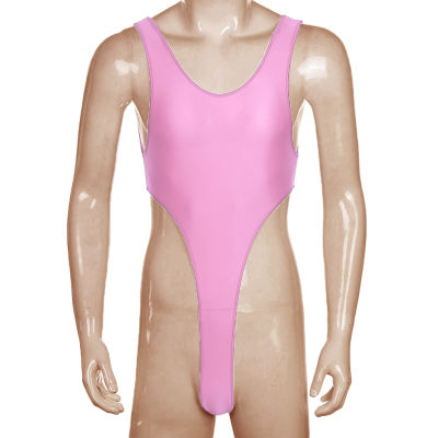 บุรุษเซ็กซี่ชุดชั้นในมันวาวบอดี้สูทนูนกระเป๋า L Eotard เสื้อกั๊กกางเกงสูง Slit G สตริงเปลือยเหมาะสมกับชุดว่ายน้ำบิกินี่