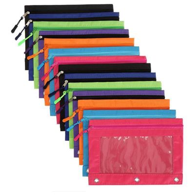14 Pack Binder Pencil Pouch with Zipper Pulls,for School, Office, 7 Colors Pencil Case