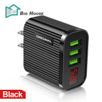 Big House 3พอร์ต Usb จอแสดงผลดิจิตอลเครื่องชาร์จโทรศัพท์มือถือ5V/3.1A Travel Fast Quick Charging Adapter Us/eu Plug