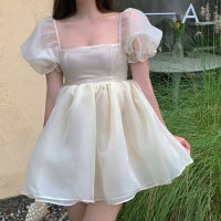 2021Woman Sweet Pink Fairy Dress 2021 Summer Vintage Elegant Square Collar Puff Sleeve Ball Gown Robe Korean Mini Princess Vestidos