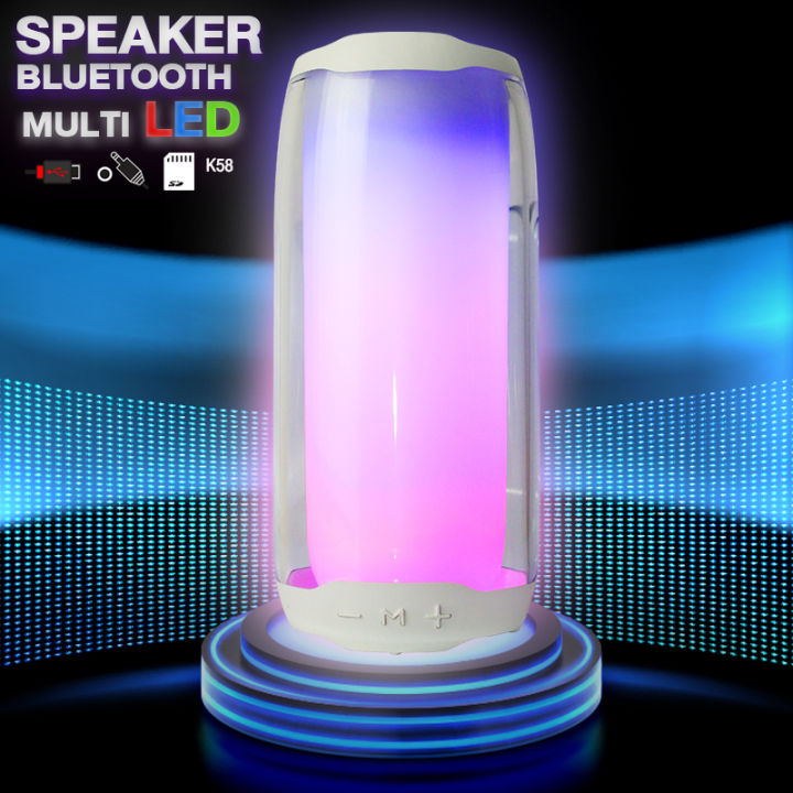 ลำโพงบลูทูธ-ไร้สาย-แบตอึด-มีไฟเปลี่ยนสีได้-ดีไซน์สวย-เชื่อมต่อสมาร์ทโฟน-bluetooth-speaker-usb-sdcard-fm-ตู้-ลำโพง-ตู้ลำโพงบ้าน-บลูทูธรถยนต์-บลูทุธ-k58