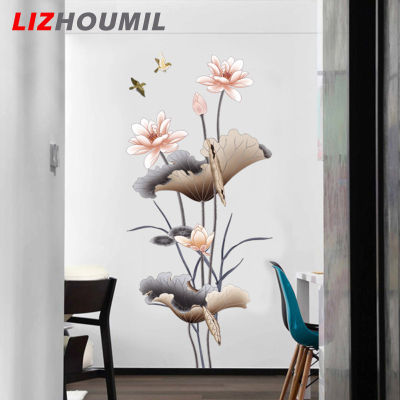 LIZHOUMIL สติกเกอร์กำแพงดอกไม้ดอกบัวสไตล์จีนการตกแต่งบ้านสติกเกอร์ติดผนัง Self Adhesive Wallpaper สำหรับห้องนั่งเล่นห้องนอน