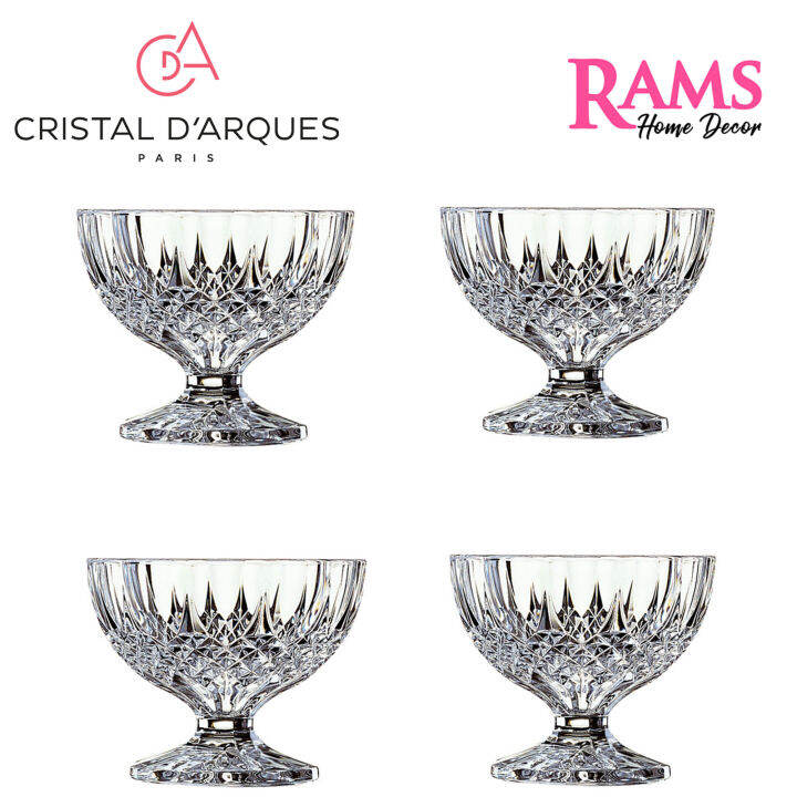 CRYSTAL D'ARQUES Longchamp 4 Pcs Footed Bowl Set / Dessert Bowl / Ice