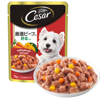 Cesar® Pouch Beef With Veg In Gravy In Jelly ซีซาร์® เพาช์ รสเนื้อพร้อมผักในน้ำเกรวี่ขนาด 70 กรัม จำนวน 6 ซอง