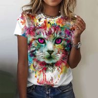 Summer Women T-Shirt 3d Animal Print Short Sleeve Cute Cat Fashion Tee Harajuku O Neck Casual Daily Top Oversized Women Clothing