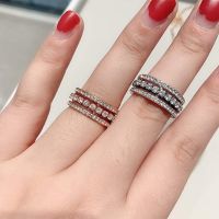 Swarovski Outlet fashion transfer beads three-ring full diamond rose gold ring female element crystal ring 【SSY】