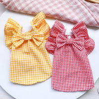 AuntieCindy 2สีน่ารักเกาหลีสไตล์เสื้อผ้าสุนัขลายสก๊อตเสื้อแมว Bowknot กระโปรงสุนัข Macrame ฤดูร้อนเสื้อแมวสำหรับ Shihtzu Chihuahua เชาเชา