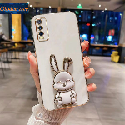 Andyh New Design For Vivo Y20 V2029 V2027 V2031 V2043 V2048 V2038 V2052 V2054 V2070 V2101 V2102 Case Luxury 3D Stereo Stand Bracket Smile Rabbit Electroplating Smooth Phone Case Fashion Cute Soft Case