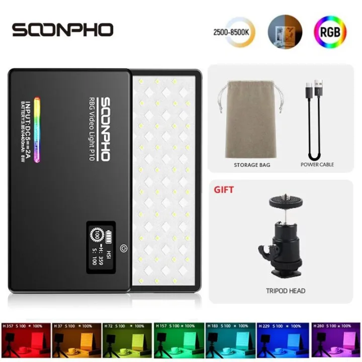 SOONPHO P10 RGB 2500K-8500K มินิโลหะสีเต็มรูปแบบนำแสงวิดีโอเติมแสงโคมไฟ ...