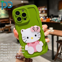 เคสโทรศัพท์ Apple iPhone 14 13 12 11 Pro Max 14 Plus 13 12 Mini XR XS Max XS X 8 7 6S 6 Plus SE 2020ลายคลื่นแข็งน่ารักปกหลัง Hello Kitty Stealth กระจกเงาโต๊ะเครื่องแป้ง