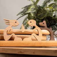 Wooden Figurines Miniatures Women and Dog Carving Wood Art Crafts Home Office Decoration Animal Ornaments Table Decoration