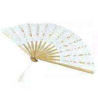 Handmade Cotton Lace Folding Hand Fan for Party Bridal Wedding Decoration ( White)