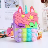 【LZ】┅  Kawaii Unicorn Pop Its Fidget Toys Push Bubbles Bag for Kids Anti Stress Sensory Toys for Girls Reliver Autism Coin Pouch Purse