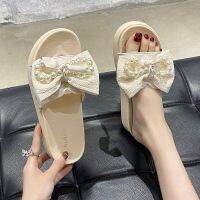 COD 2023 new net red bow pearl thick sole non slip muffin bottom outwear sandals beach shoes wholesale