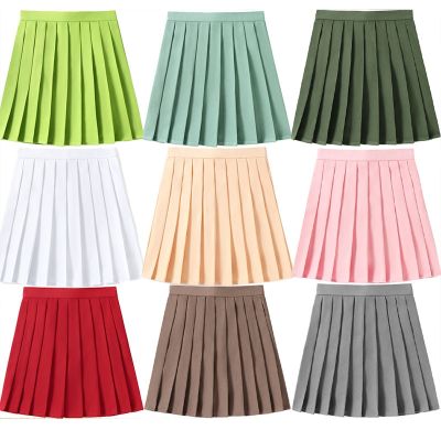 【CC】☈✇  Color Waist Pleated Skirt XS- 5XL JK Japan Preppy Faldas Mujer