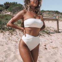 hotx 【cw】 push up swimsuit 2023 beach bikini set Waist solid swimming suit for women swimwear Bandeau bathing