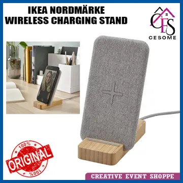 NORDMÄRKE Wireless charging stand, bamboo - IKEA