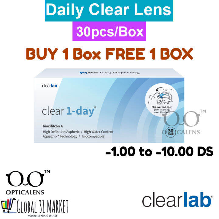 Clearlab Clear 1 Day , Daily Clear contact lens 30pcs/box -1.00 to -10. ...