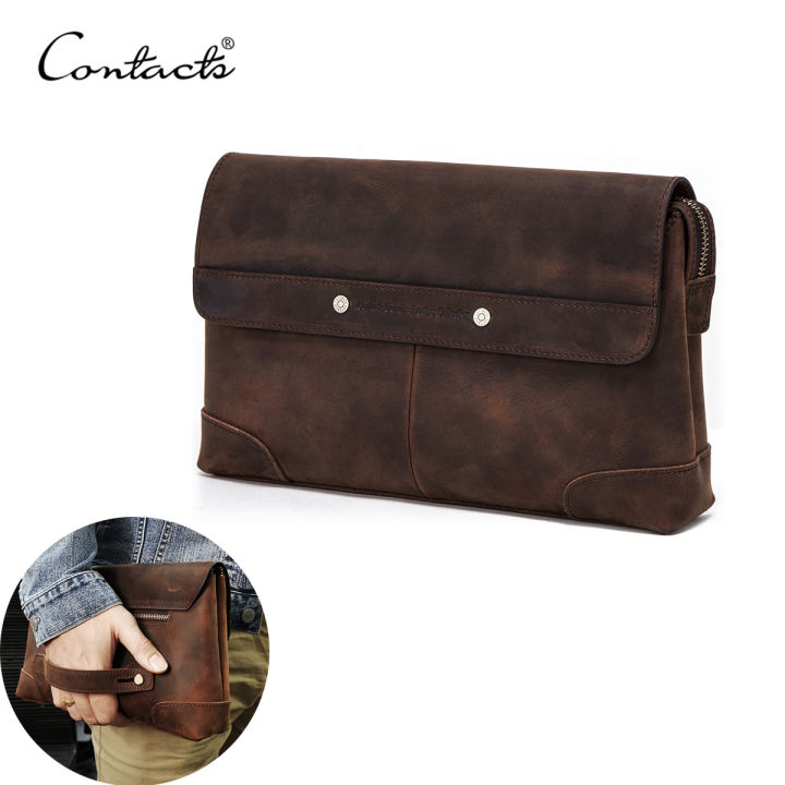 Contact'S Genuine Leather Clutch Bag for Men Password Design Casual Hand Wallet Bags Male Long Purse