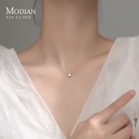 ❍ Modian Brands Simple 925 Sterling Silver Geometric Cut Sparkling Zircon Pendant Necklace for Women Wedding Engagement Jewelry