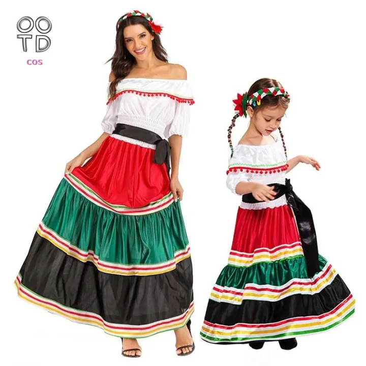 Women Girl Traditional Folk Mexican Dress Halloween Costume For  Parent-child Family Party Carnival Dress Disney Princess Stage Performance  Dance Fancy Dress | Lazada PH