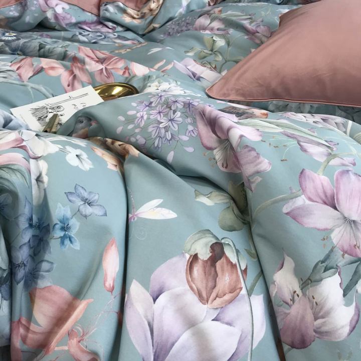 svetanya-ชุดปลอกผ้านวมผ้าปูเตียงขนาดใหญ่ลายแมลงปอดอกไม้นกแมลงปอ100-satin-ชุดนอนผ้าฝ้ายสไตล์อียิปต์