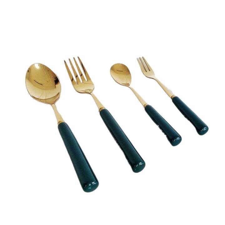 【COD3】 Emerald Green Ceramic Spoon and Fork Set Lazada PH