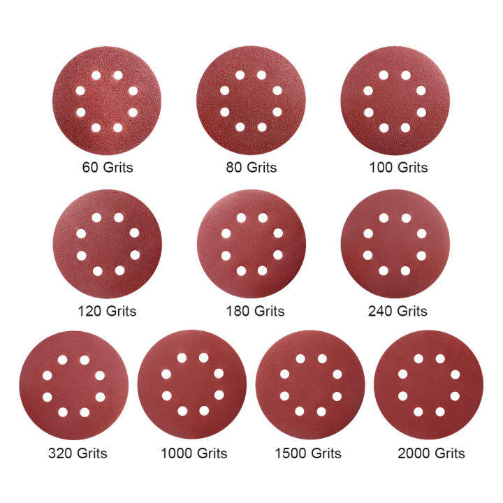 6070100pcs-5-inch-125mm-sandpaper-brushed-back-for-sander-red-round-sanding-paper-disk-sand-sheets-grit-60-2000-hook-loop-disc