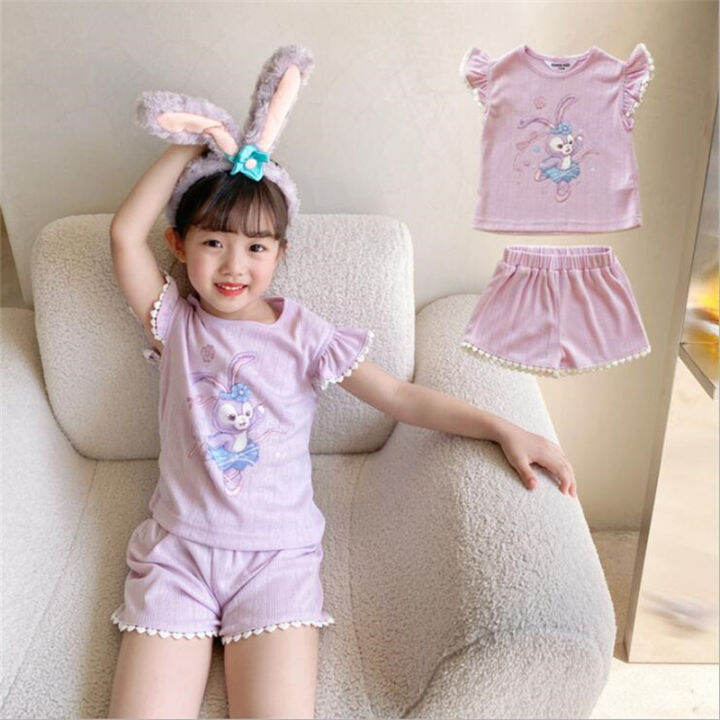 children-pajamas-for-girls-sleepwear-baby-pink-suit-kids-special-clothes-cartoon-slalou-printing-t-shirt-set-home-wear