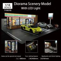 1/18 Scale Diorama Car Garage Model LED Lighting City 7-11 Stores Street View Car Parking Lot Building Display Scene Model Toy