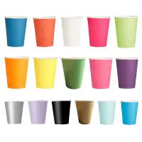 20 Paper Cups (9oz) - Plain Solid Colours Birthday Party Tableware Catering(Red)