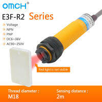 OMCH Automation E3F-R2 Series ข้อเสนอแนะสะท้อนแสง Photoelectric Switch NPN PNP M18 Inductive Sensor Dection ช่วง2M