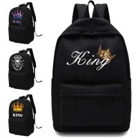 New Canvas Couple High School Bag Men Backpack Shoulders Laptop Backpack Unisex Backpacks King Queen Pattern PrintedSport Bag