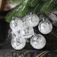 6pcs Christmas Glass Baubles Snow Ball Hanging Pendants Ornaments For Xmas Tree Home Party Decors 6/8cm