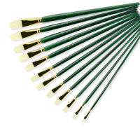 6pcs Green Long pole Handle Art Paint Brush Brush Set With oval shape pig Bristles Hair handmade pen oil brush acrylic paint art