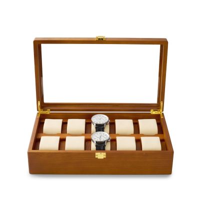 Oirlv ที่ใส่นาฬิกากล่องจัดระเบียบอัญมณีไม้แข็ง10ช่องกล่องแสดงนาฬิกาเคสใส่ของสำหรับผู้ชายและผู้หญิง Para Hombre