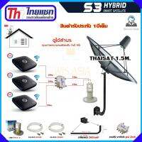 Thaisat 1.5m.(ขายึดผนัง360องศา)+ LNB PSI X-2 +Multi switch psi 2x4+ กล่องPSI S3 Hybrid x3 แถมสาย RG610m.x2+20m.x3