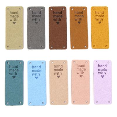 50Pcs Handmade PU Leather Tags Handmade with Love PU Labels Faux Leather Sew on Labels Embellishment Knit Accessories