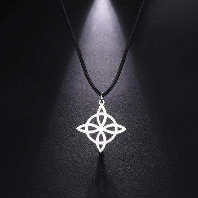 【CW】Teamer Witch Knot Necklaces Leather Rope Stainless Steel Necklace for Women Men Fashion Witchcraft Choker Jewelry Gift Wholesale