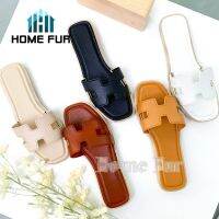 Home Fur รองเท้าแตะของผู้หญิง รองเท้าเเฟชั่น แบบสวม ส้นแบน ใส่สบาย