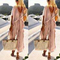 [COD] Cross-border independent station 2023 summer casual large size loose womens V-neck big swing holiday dress